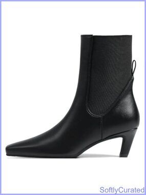Kitten Heel Ankle Boots Womens Chelsea Booties Square Toe Faux Suede Pull On